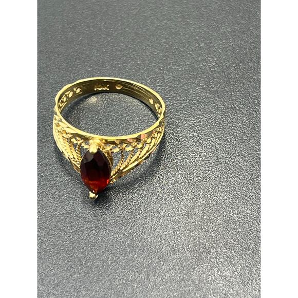 Designer 10K Yellow Gold Marquise Red Prong Garnet Ring Vintage Estate Sz 7.25 - Picture 11 of 12